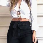 NEW High Waisted Bell Bottom Jean Denim Wide Leg Belted XL Long Black Photo 4