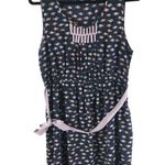 YA Los Angeles Dress A Line Belted Fish Print Novelty Navy Blue L Photo 0