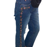 Bill Blass Vintage Flower Embroidered High Rise Blue Jeans Size 8 Petite Photo 0