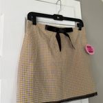 Y2K Gingham Satin Bow Plaid Lace Trim Mini Skirt Tan Size L Photo 2