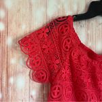 5|48  Raspberry Red Short Sleeve Crochet Blouse Photo 3