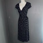 J.Crew  Mercantile Black & Blue V-Neck Floral Wrap Midi Fall Dress Womens Medium Photo 5