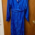 NEW Ronny Kobo Bernice Satin Blue Long Sleeve Faux Wrap Midi Dress Large L NWT Photo 2