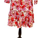 ZARA  Sharon Red Pink Floral Mini Babydoll Swing Tiered Boho Dress Size  XS Photo 6