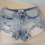 VS PiNK 0 27 Shorty Destroyed Light Wash Denim Raw Hem Jeans Shorts Blue Photo 0