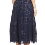 Foxiedox NAVY BLUE LACE BEIGE LINED LONG SIDE ZIP SKIRT MEDIUM Photo 1