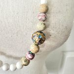 Vintage Angel Skin Coral Round Bead Infinity Necklace Cloisonne Brown Stonework White Photo 2
