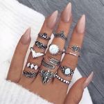 Boutique 13 Piece Silver Boho Opal Crystal Ring Set Photo 0