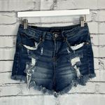 Almost Famous  High Rise Denim Jean Shorts Size 3 Distressed Frayed Light Wash Photo 0