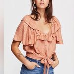 Free People  Orange Ruffle Collared Crop Top - Size Small Photo 0