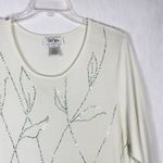 Bob Mackie ‎ Large Top Wearable Art White Green Beaded Knit Sequins Stretch 202 Photo 3