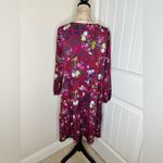 JustFab Floral Boho Burgundy Lace Up Front Long Sleeve Babydoll Dress Size 1X Photo 6
