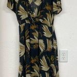 Diega Blue Green Tropical Print Faux Wrap Midi Dress Womens XS Beachy Vacation Photo 0