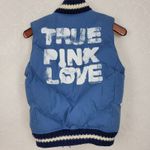 PINK - Victoria's Secret Victoria's Secret PINK Women's Vest XS‎ Blue Graphic Zip Up Quilted Down Puffer Photo 1