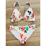 Athleta  Swimsuit Bikini Beach Swim Surf Tropical Floral White M 36 B/C Underwire Photo 0