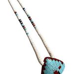 Santo Domingo Shell Festival Necklace with Block Turquoise Blue Photo 0