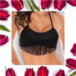 Relleciga  Women’s Tassel Bandeau Black Bikini‎ Top 
Size S Photo 1