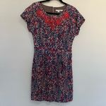 BODEN Cara Dress Blue/Coral/Gray Size 6 Embellished Stones Collar Dolman Sleeves Red Photo 3