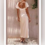 Champagne bridesmaid maxi dress formal summer gown flutter sleeves & open back White Photo 1