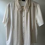 Laura Scott Vintage Lace Collar Cream Blouse Size 10 Photo 0