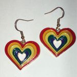 Colorful Rainbow Gold Tone Boho Heart Earrings Red Photo 1