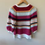 Boutique Tribal Multicolor Open Crochet Knit 3/4 Sleeve Sweater Shirt Red Size M Photo 6
