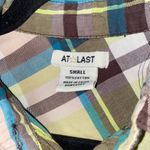 At Last  Brown Green Blue Plaid Long Sleeve Button Down Top Women's size Small Photo 2