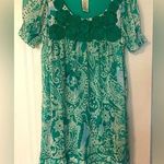 ICE Vintage Knee Length Tee Dress Green Blue White Paisley Type Pattern Size 6 Photo 0