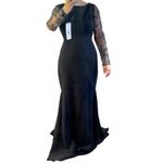 Theia Midnight Blue Mermaid Gown Lace Jeweled Sleeves New Years Party Formal NWT Size 8 Photo 2