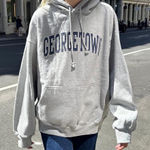 Brandy Melville Gray Hoodie with Blue Georgetown Print Photo 0
