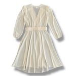Lizzy & Johnny by Lucero Cream Midi Dress Vintage Pleated Surplice Belted M Size M Photo 6