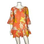 True Destinations Coral Yellow Floral Off Shoulder Bell Sleeve Boho Dress Size M Orange Size M Photo 2