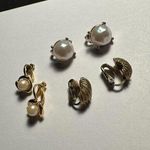 Trifari Lot Of 3 Small Gold Tone Faux Pearl Clip on Clip-on Earrings 1 Signed Photo 0