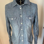 American Eagle distressed denim long sleeve button down size S Photo 0