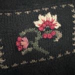 Icelandic Design Sweater 100% Wool 1/4 Zip cardigan Black Floral Embroidery M Size M Photo 8