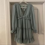 She & Sky NWT Mint Green Chiffon Ruffle Tiered Open Back Maternity Dress Photo 5