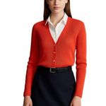 Ralph Lauren Lauren Orange Ribbed Cotton Cardigan Sweater XL Red Button Front Photo 0