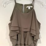 Miami  Halter Ruffle‎ Top Dress Women's Large Olive Green Elastic Waist Flowy Photo 3
