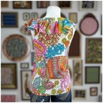 Trina Turk  Paisley Reef Blouse Womens Size Brights Pink Blue Yellow Photo 3