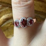 Natural Rubellite Moissanite Sterling Silver Trilogy Ring Size 6 Pink Photo 0