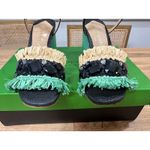 Kate Spade  Bora Bora Heel Black Natural Mint Crochet Raffia Size 5 NIB Vacation Photo 6