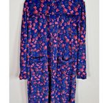 Vintage National Robe Size L Royal Blue Flroal Snap Front Velvet House Coat Rare Photo 1