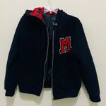 Forever 21  Black Thick Winter Fleece Jacket with Red Plaid Detail Photo 0