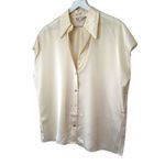 Vince  Silk Cap Sleeve Ruched Back Button Down Blouse Cream Size Large Photo 4