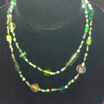 Vintage 34” Green Glass Shimmer Beaded Retro Boho Necklace Photo 1