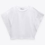 ZARA NEW EMBROIDERED TOP WHITE WOMENS SIZE S CREWNECK SHORT SLEEVE CROP Photo 3