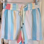 Venus  Shorts Drawstring Waist Pastel Blue Yellow Vintage Red Vertical Stripe New Photo 0