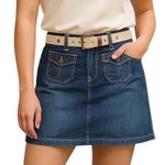 Tommy Hilfiger Women's Vintage Blue Denim Belted Mini Skirt Size 10 Rivets Photo 0