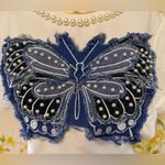 Pearl Embellished White and Blue denim Butterfly Top size M Size M Photo 1