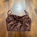 Forever 21 Brown satin crop top cowl neck with adjustable straps  Going Out Top M Photo 3